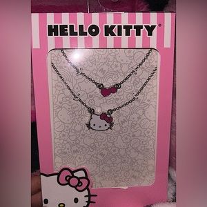 Hello Kitty Face and Hearts Dangle Necklace with Silver Chain